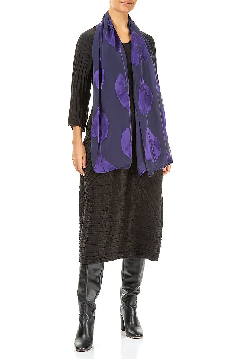 Devoré Leaves Royal Purple Silk Scarf 3