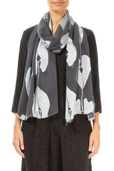 Devoré Leaves Silver Silk Scarf 1