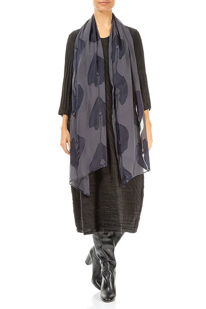 Devoré Leaves Slate Blue Silk Scarf 2