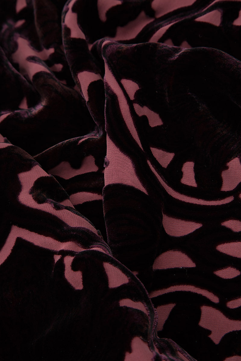 Devoré Ornament Maroon Double Silk Velvet Scarf 5