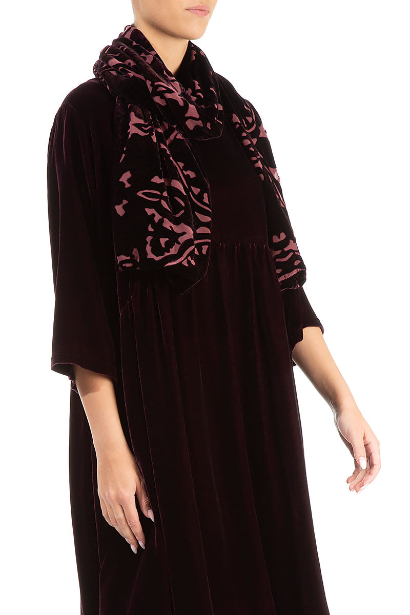Devoré Ornament Maroon Double Silk Velvet Scarf 4