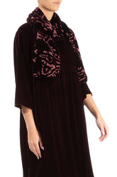 Devoré Ornament Maroon Double Silk Velvet Scarf 4