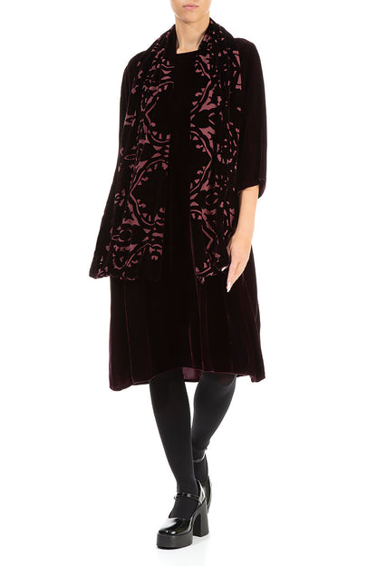 Devoré Ornament Maroon Double Silk Velvet Scarf 3