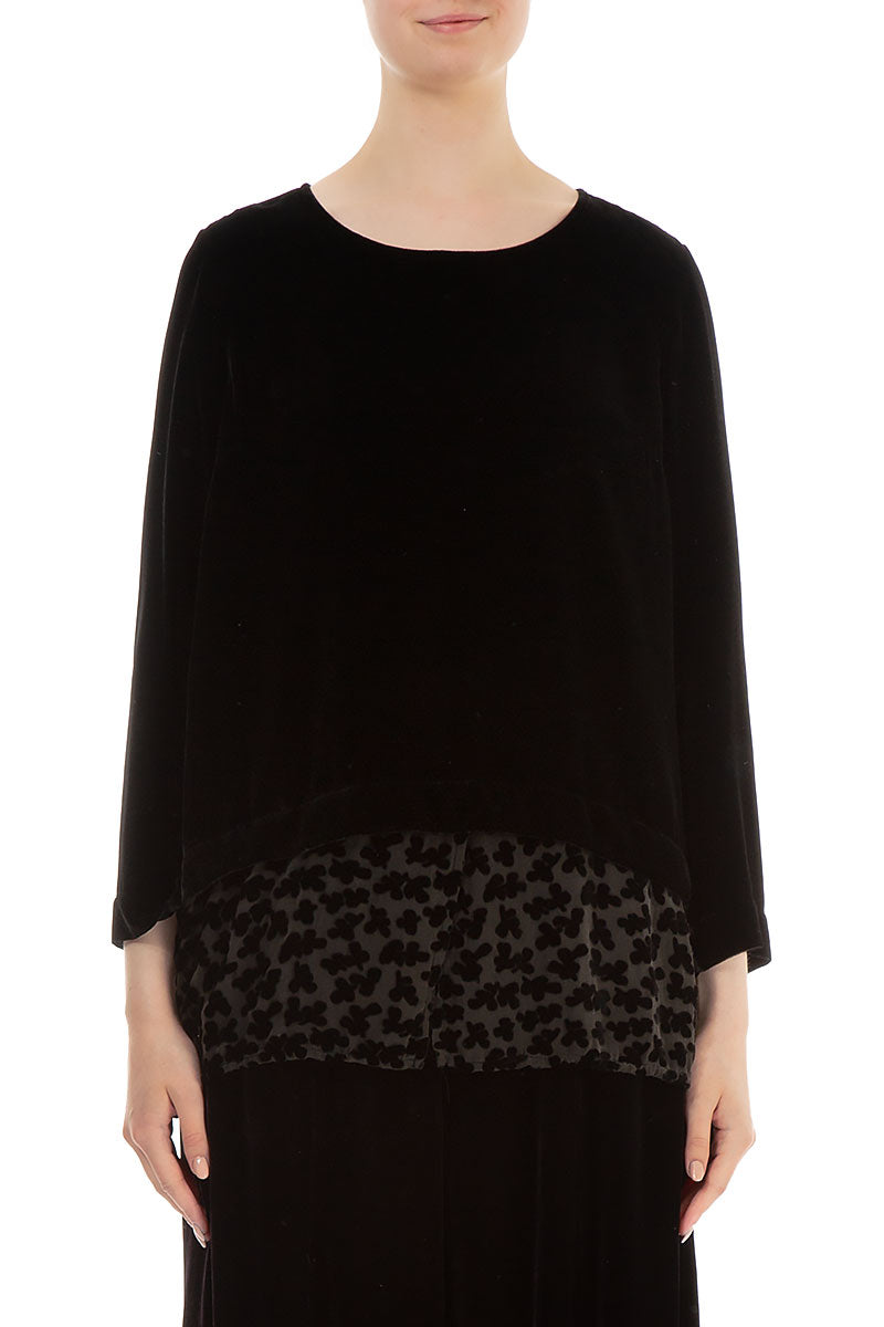 Devoré Petals Black Silk Velvet Blouse 1