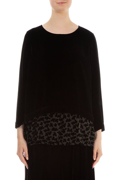 Devoré Petals Black Silk Velvet Blouse 1