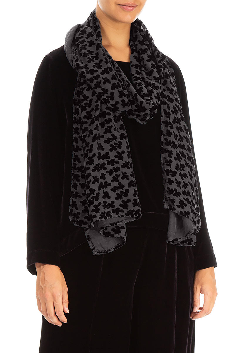 Devoré Petals Black Silk Velvet Scarf 3