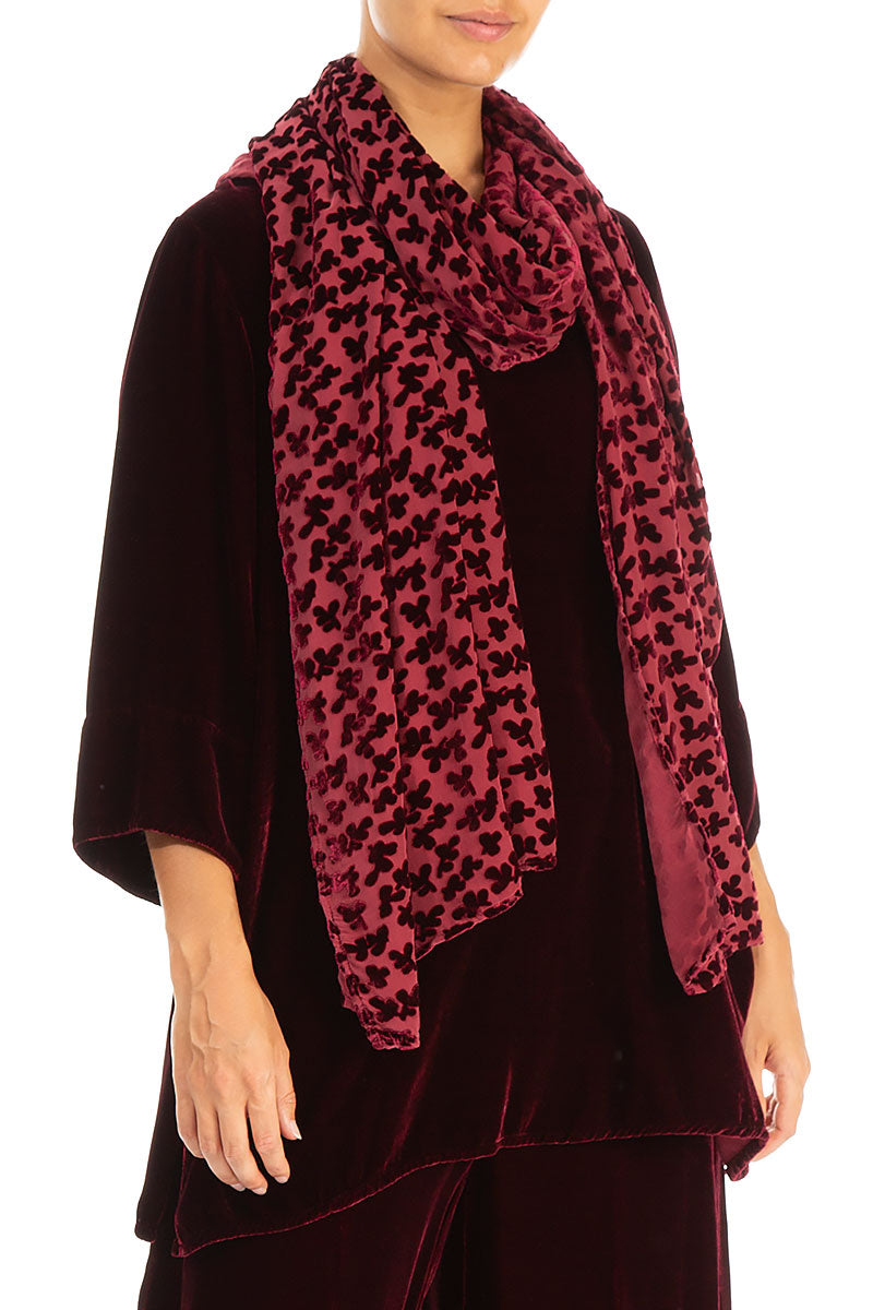 Devoré Petals Claret Silk Velvet Scarf 3