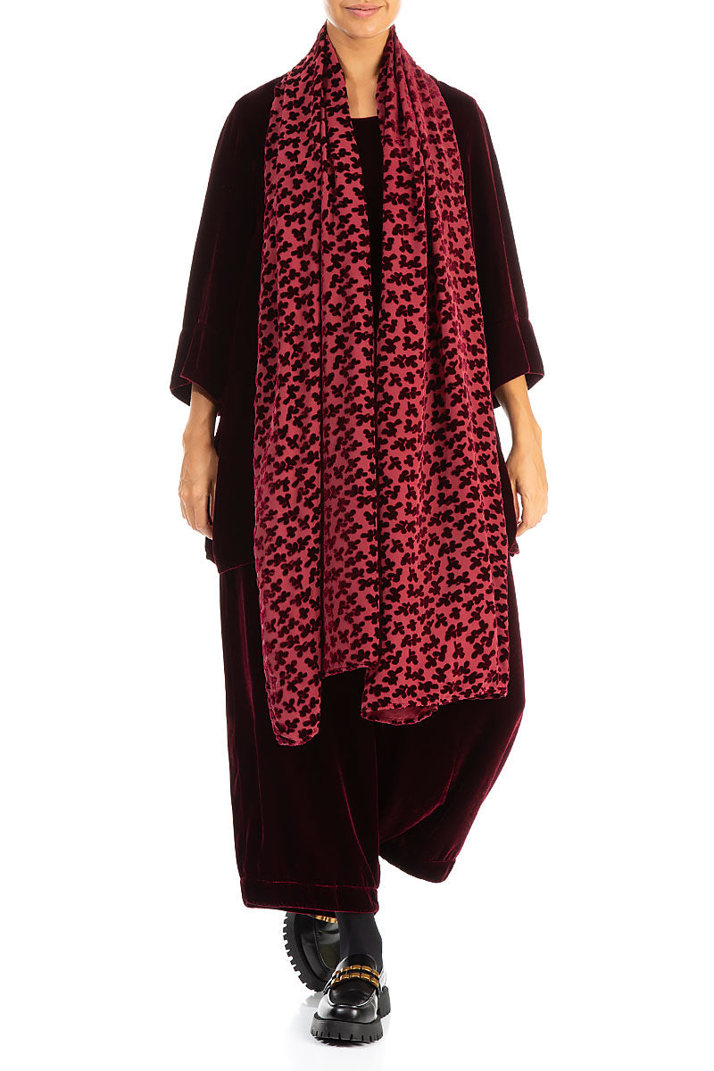 Devoré Petals Claret Silk Velvet Scarf 2