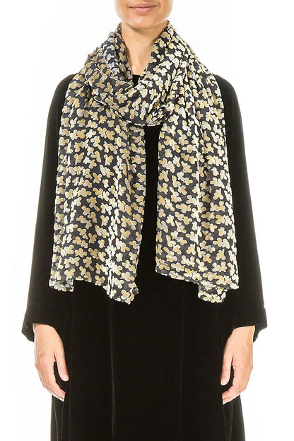 Devoré Petals Gold Silk Velvet Scarf 1