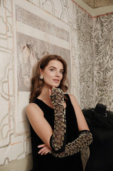 Devoré Petals Gold Silk Velvet Wristlets 6