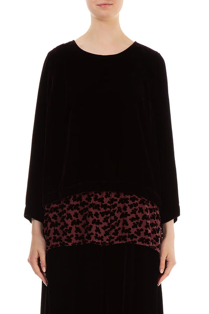 Devoré Petals Maroon Silk Velvet Blouse 1