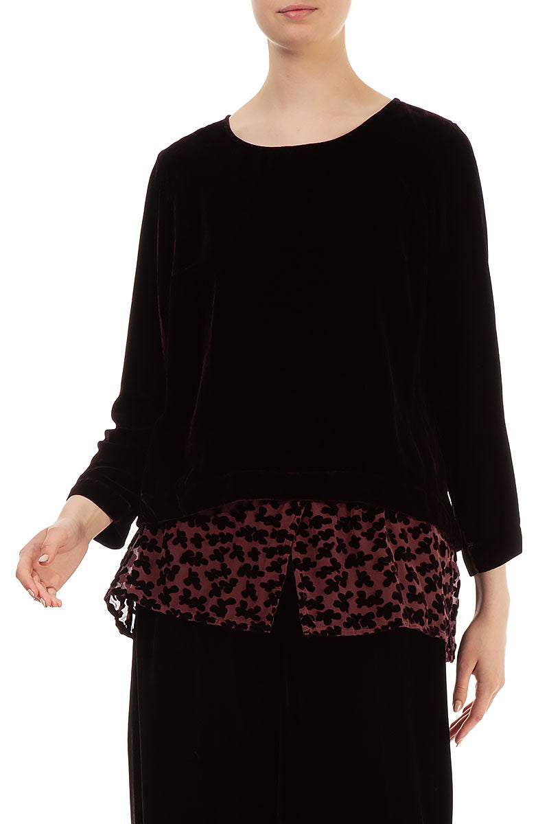 Devoré Petals Maroon Silk Velvet Blouse 3