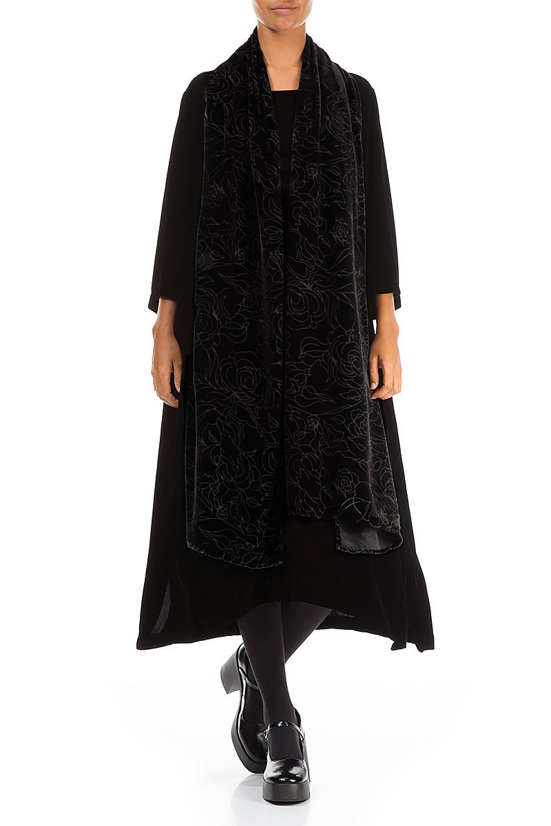 Devoré Roses Black Silk Velvet Scarf 2