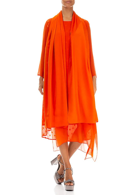 Diagonal Flame Orange Silk Scarf 2
