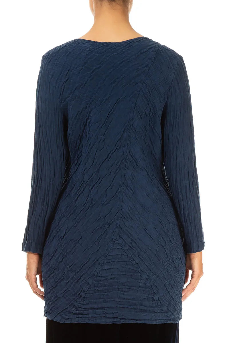 Directional Crinkled Navy Silk Linen Blouse