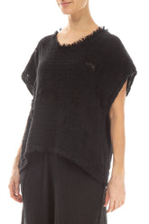 Distressed Black Handwoven Linen Blouse 3