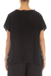 Distressed Black Handwoven Linen Blouse 2