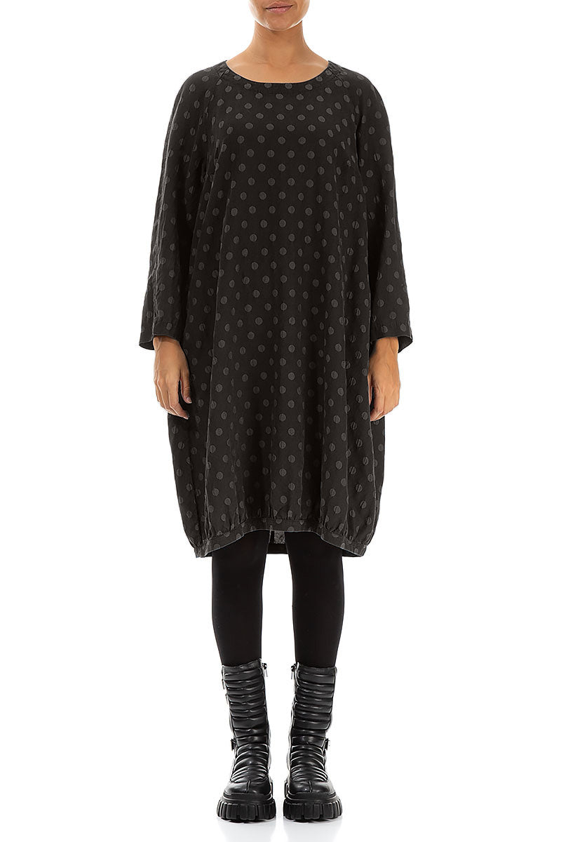 Dotty Forest Brown Balloon Silk Dress 1