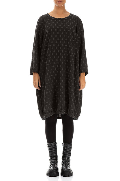 Dotty Forest Brown Balloon Silk Dress 1