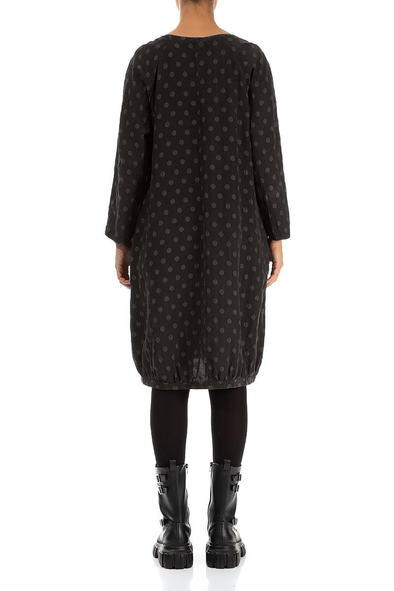 Dotty Forest Brown Balloon Silk Dress 2