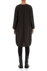 Dotty Forest Brown Balloon Silk Dress 2