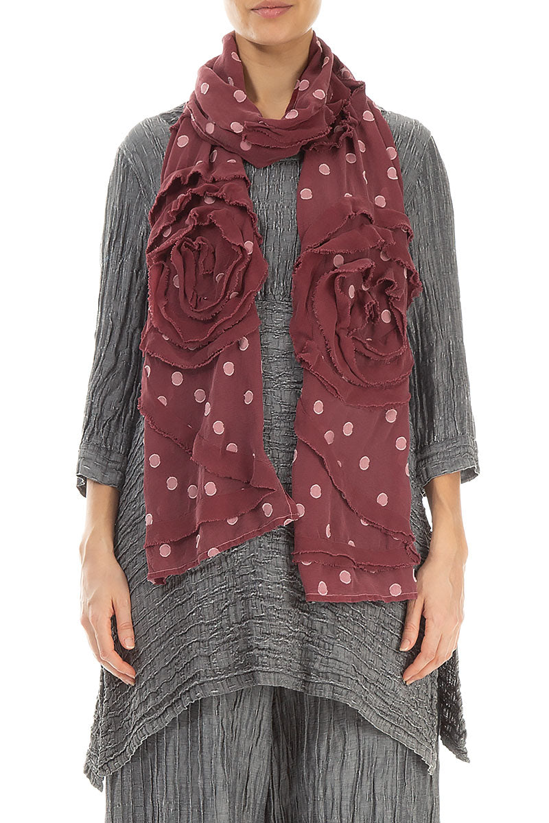 Dotty Frilly Flower Dark Aubergine Silk Scarf 1