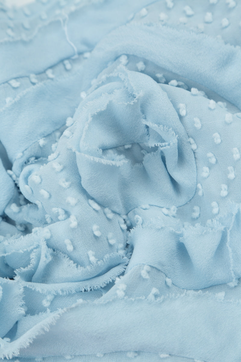 Dotty Frilly Flower Sky Blue Silk Scarf 4