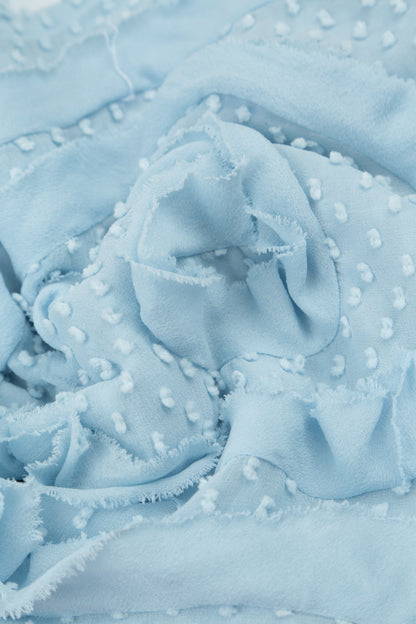 Dotty Frilly Flower Sky Blue Silk Scarf 4