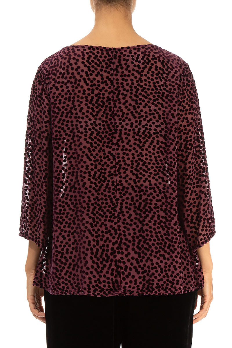 Dotty Merlot Silk Velvet Blouse 2