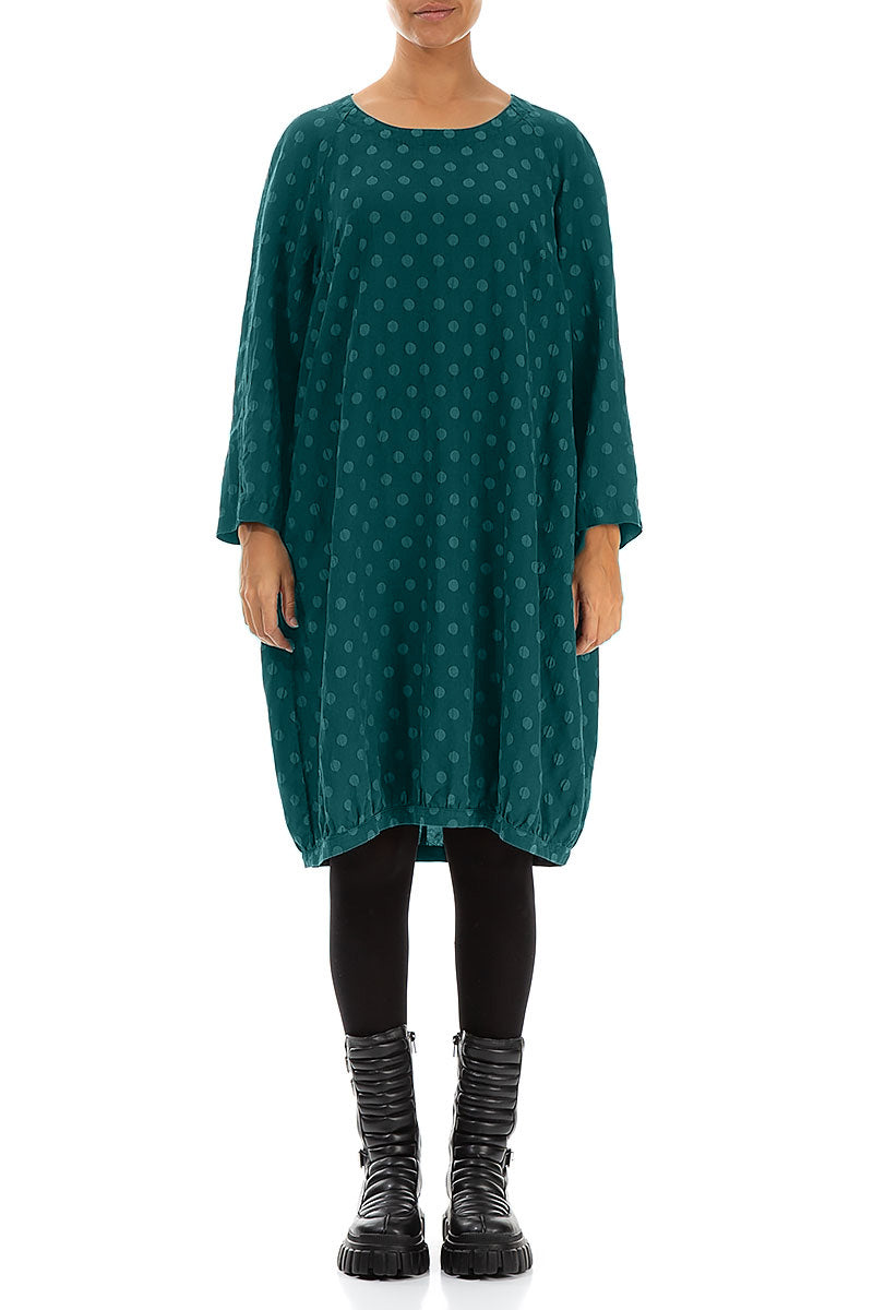 Dotty Peacock Balloon Silk Dress 1