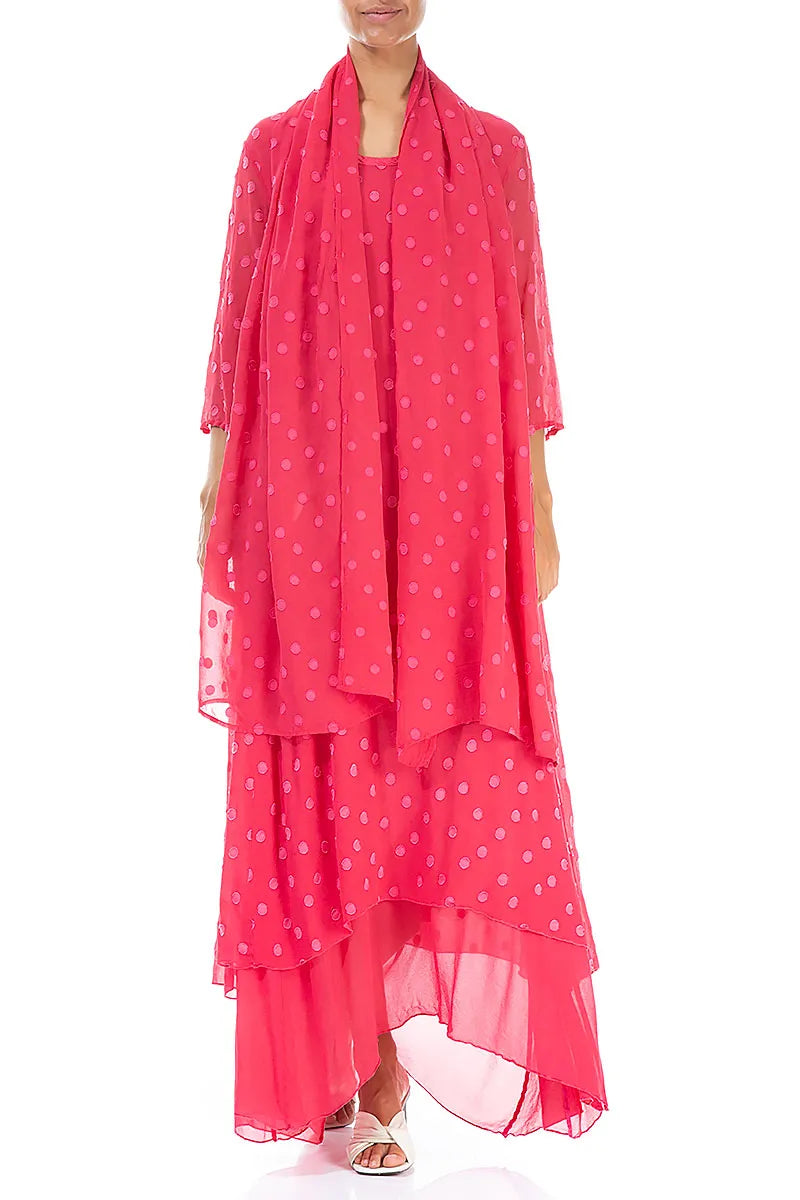 Dotty Raspberry Silk Scarf 2