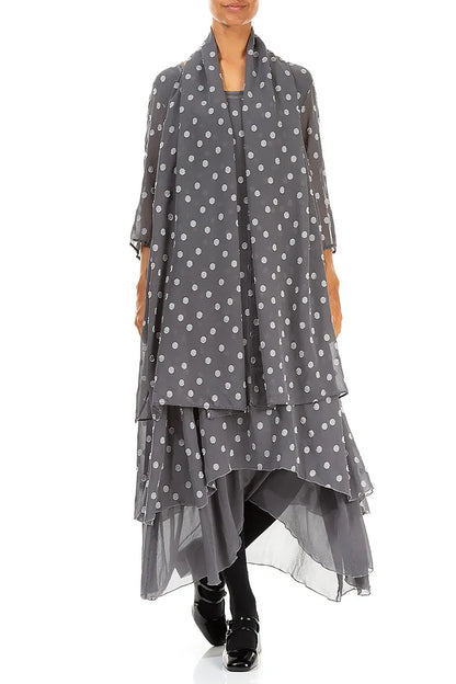 Dotty Grey Silver Silk Scarf 2