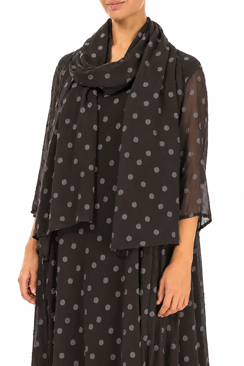Dotty Warm Charcoal Silk Scarf 3
