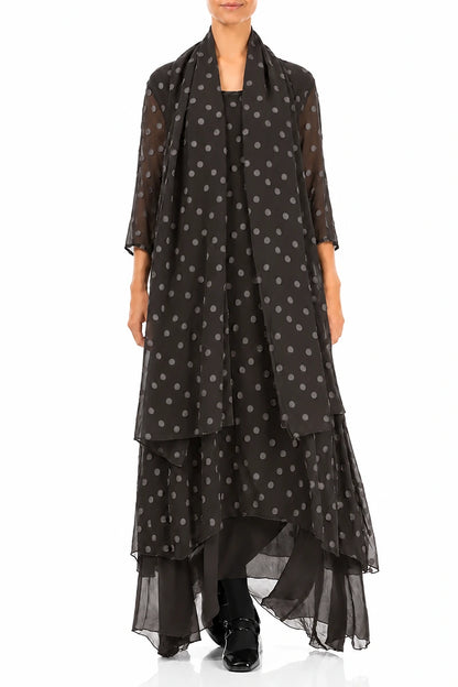 Dotty Warm Charcoal Silk Scarf