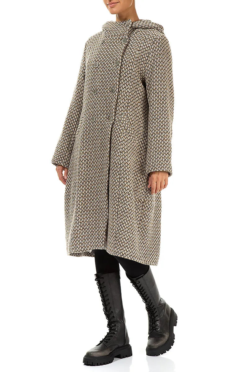 Manteau croisé en laine vierge beige