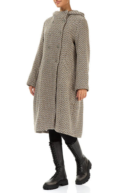 Manteau croisé en laine vierge beige