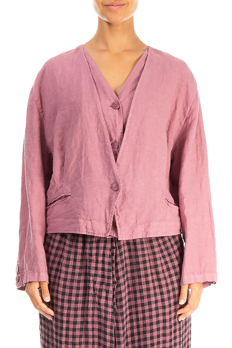 Double Closure Mauve Taupe Linen Jacket 1