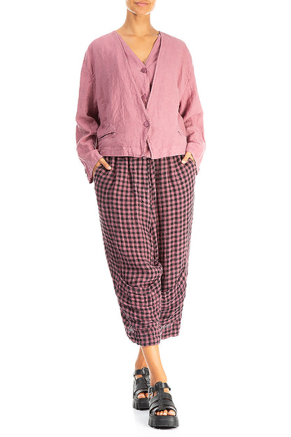 Double Closure Mauve Taupe Linen Jacket 4