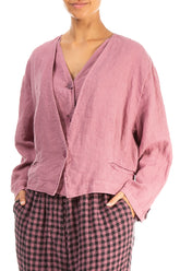 Double Closure Mauve Taupe Linen Jacket 3