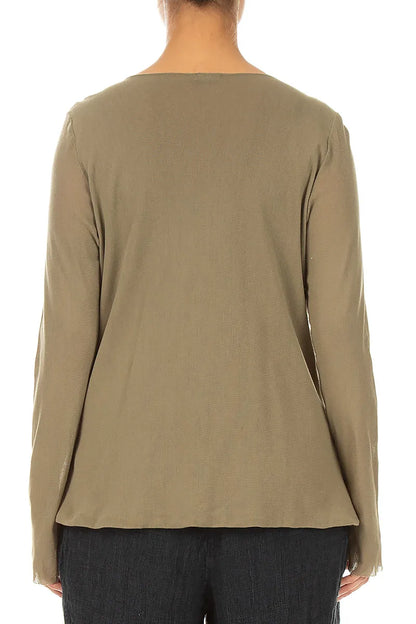 Double Layer Olive Tulle Silk Blouse