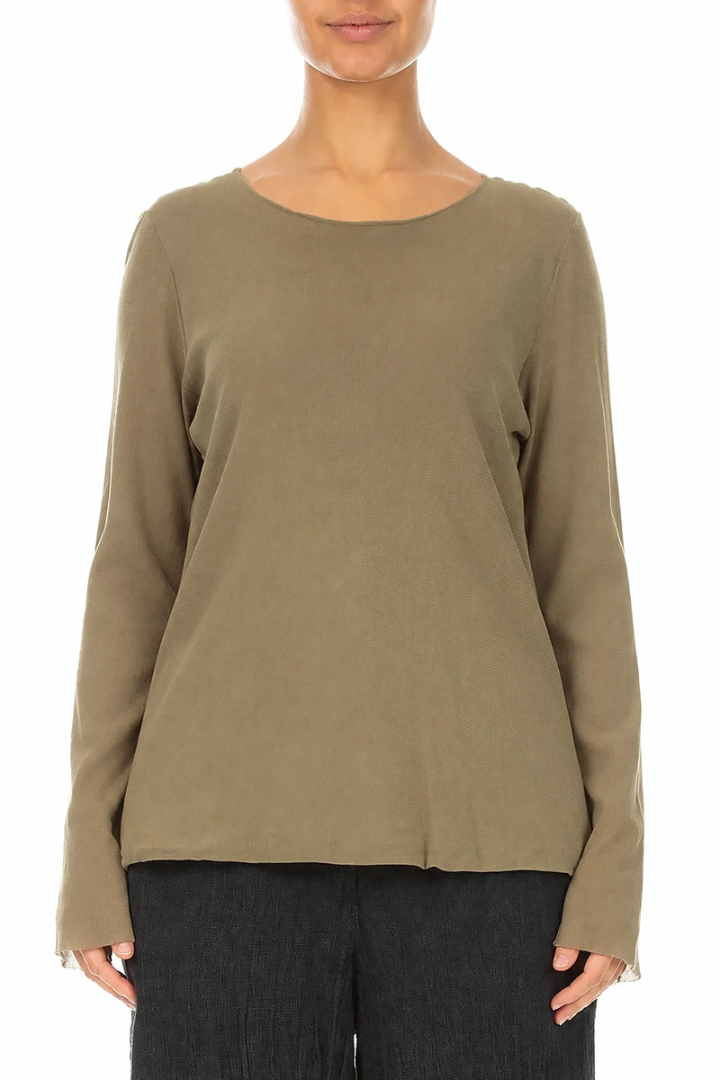 Double Layer Olive Tulle Silk Blouse