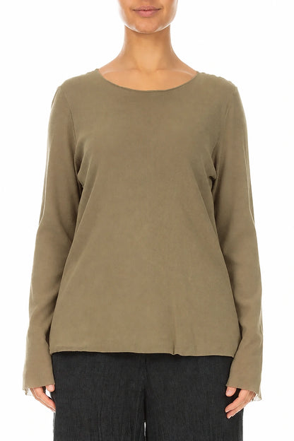 Double Layer Olive Tulle Silk Blouse