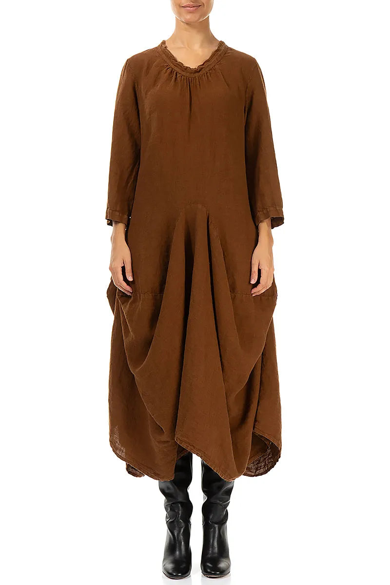 Draped Aged Copper Linen Dress