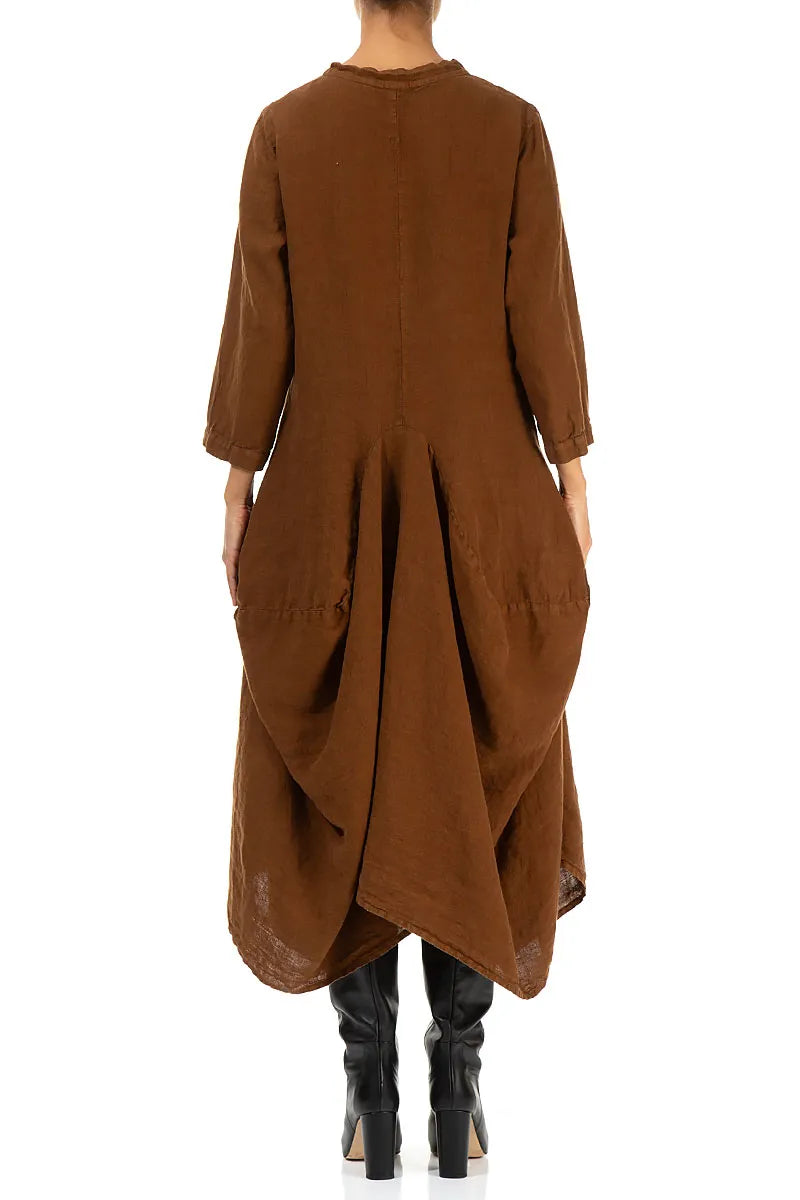 Draped Aged Copper Linen Dress