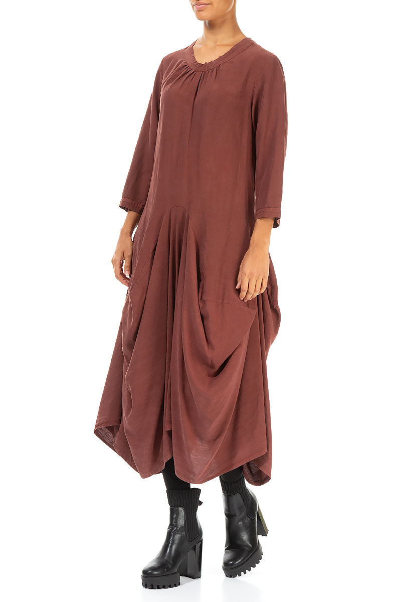 Draped Cocoa Silk Linen Dress 3