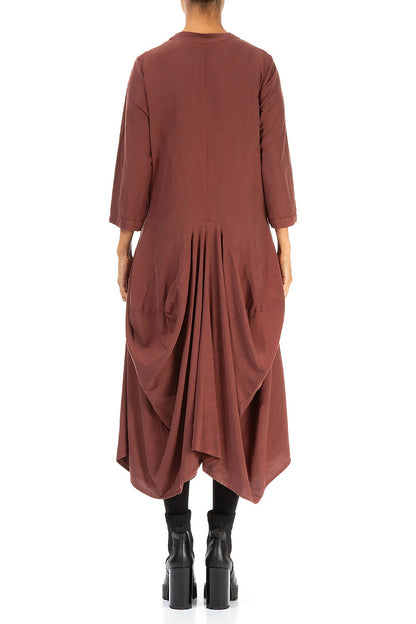 Draped Cocoa Silk Linen Dress 2