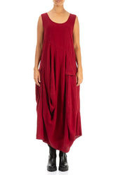 Draped Dark Red Linen Dress 1