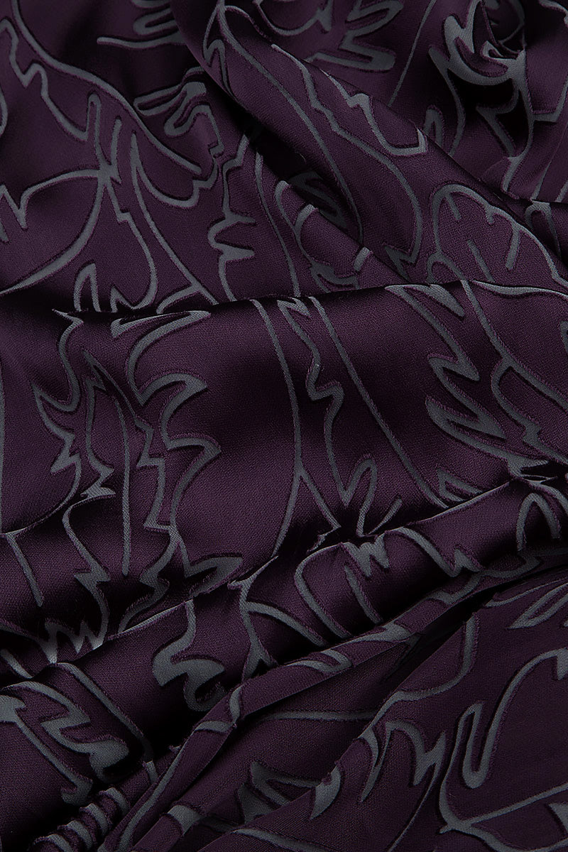 Draped Deep Plum Devoré Feather Silk Dress 5