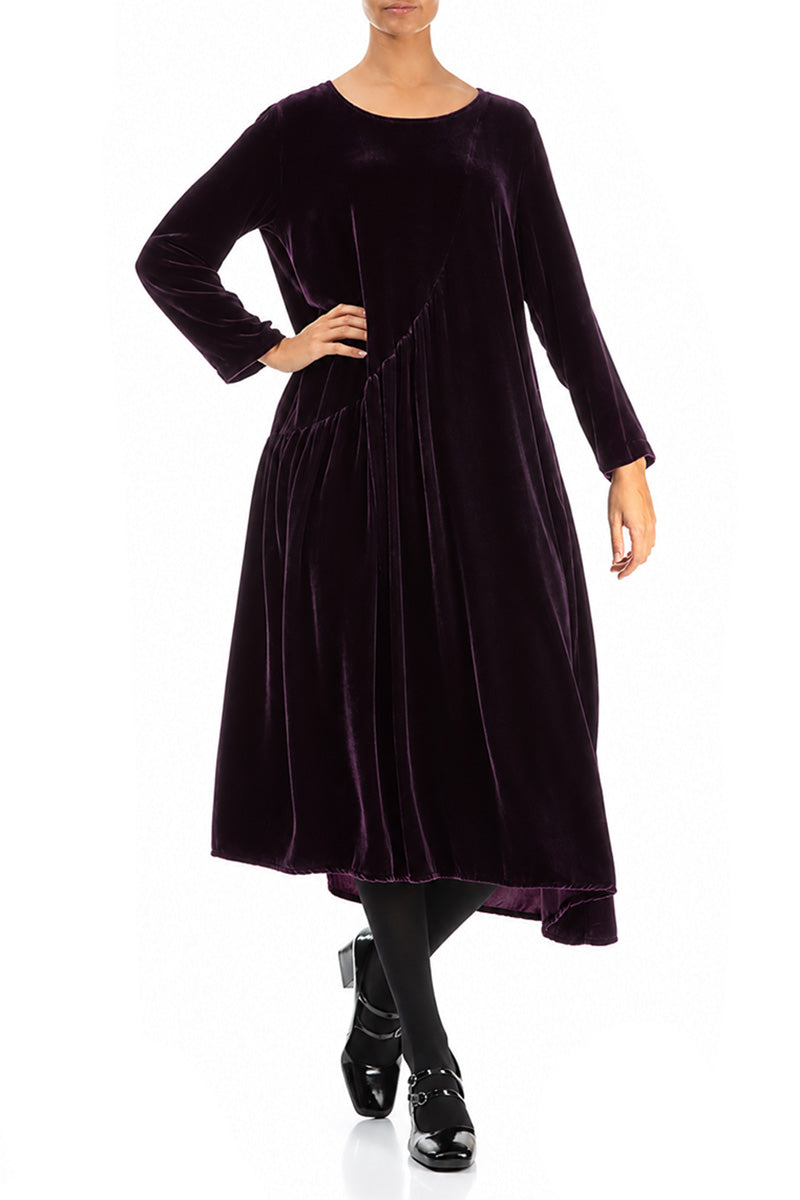Draped Deep Plum Silk Velvet Dress 4