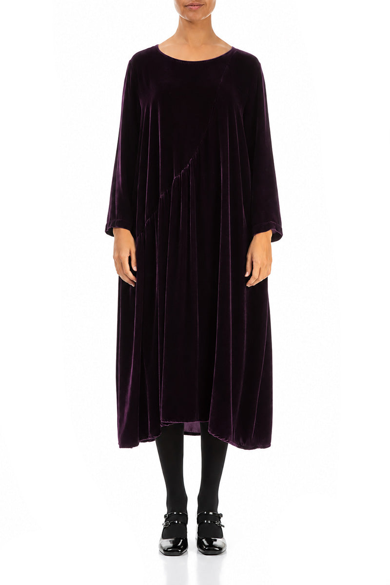 Draped Deep Plum Silk Velvet Dress 1